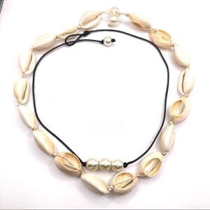 Natural Cowrie Shell Black Corded Chocker Necklace Set